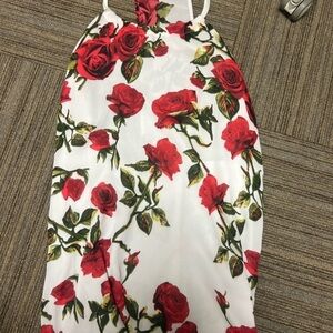 Backless Floral Halter mini Dress with Red Roses